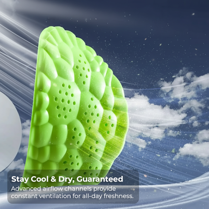 Close-up of the Stepmastr Active Boost insole's ventilation channels demonstrating how it keeps feet cool and dry.