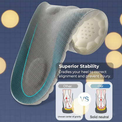 omparison graphic showing the superior stability of Stepmastr insoles versus other insoles for a solid neutral center of gravity.